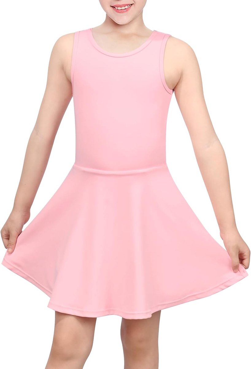 SnelShoppen - Meisjes Tennisjurk Open Rug Strik Mouwloos Kinderen Golf Outfit met Shorts en Zakken voor Sport, School en Vrije Tijd, Verstelbare Maat,