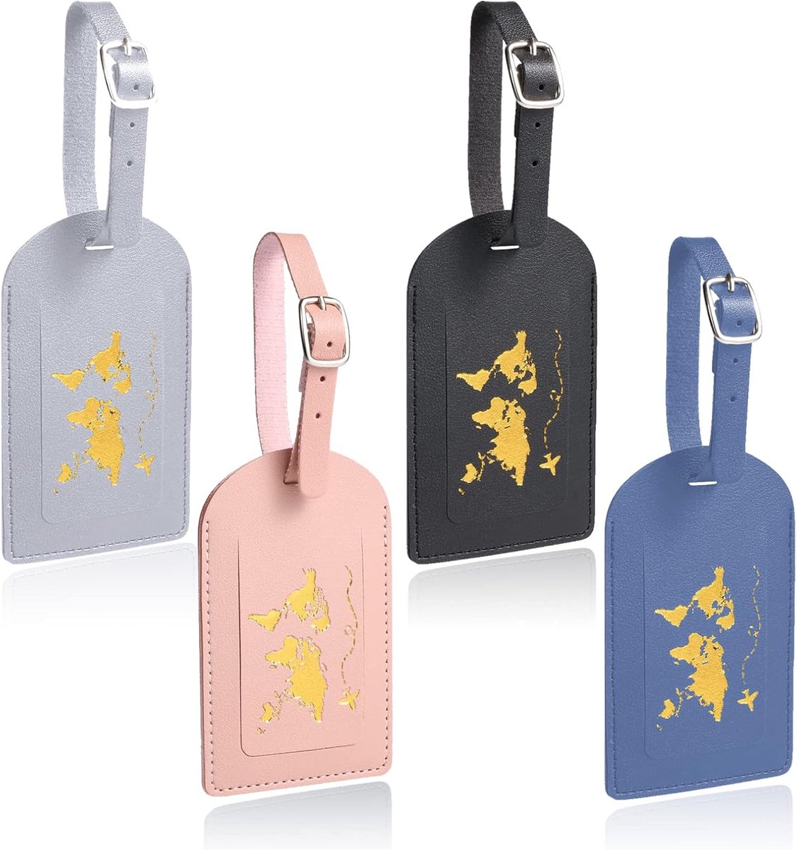 SnelShoppen - 4 Stuks Kofferlabels - Lederen Bagagelabels met Bronzen Patroondesign - Roze ID-Etiketten voor Handbagage, Reistas, Rugzak en Laptoptas