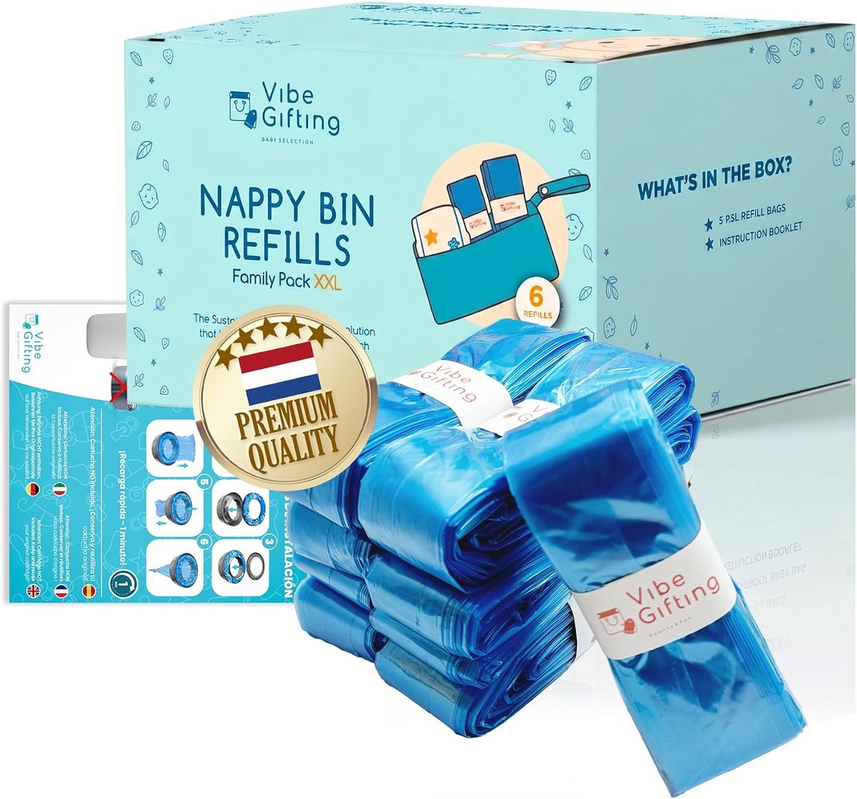 SnelShoppen - 6 XXL Navullingen voor Luieremmer - 10 m Geparfumeerd, Geurwerend, BPA-vrij, 100% Gerecycled - Compatibel met Diverse Merken