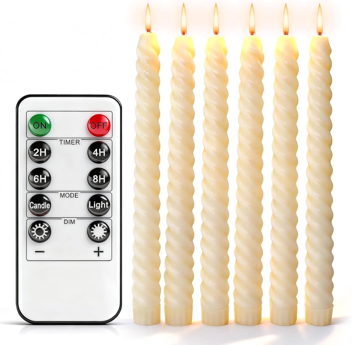 SnelShoppen - 6 Stuks LED Staafkaarsen met Afstandsbediening en Timer - Vlamloze Kaarsen van Kunststof - 25,5 cm - Warmwit Flikkereffect voor Kerstmis