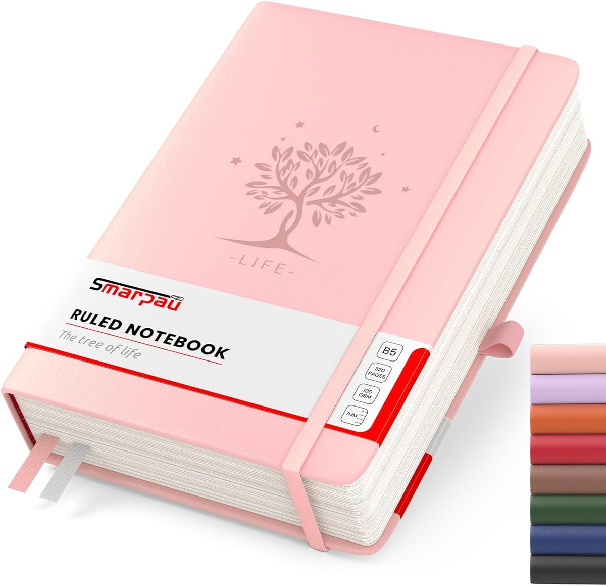 SnelShoppen - Notitieboek B5 Gelinieerd Hardcover Roze - 320 Pagina's 100 g/m² - Ideaal Voor Werk, Schrijven, Notities, Leren en Reizen - 19 x 25 cm