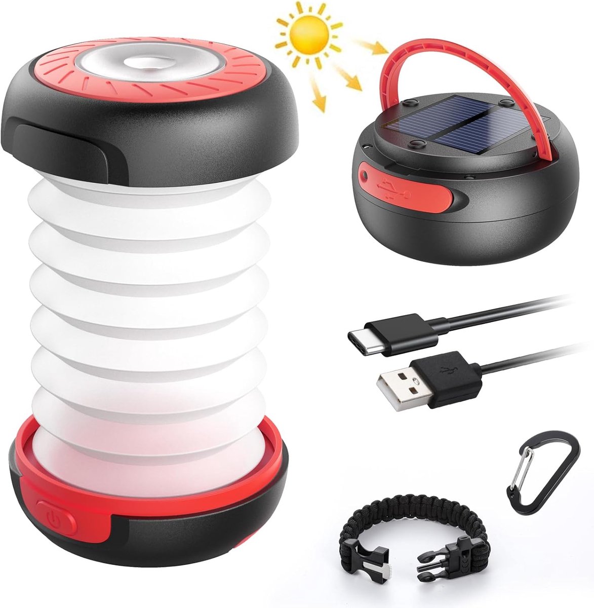 SnelShoppen - GlobaLink LED Camping Lamp Opvouwbare Solar Camping Lantern Power Bank met Solar/USB Oplaadmogelijkheden en 3 Lichtmodi - Inclusief Surv