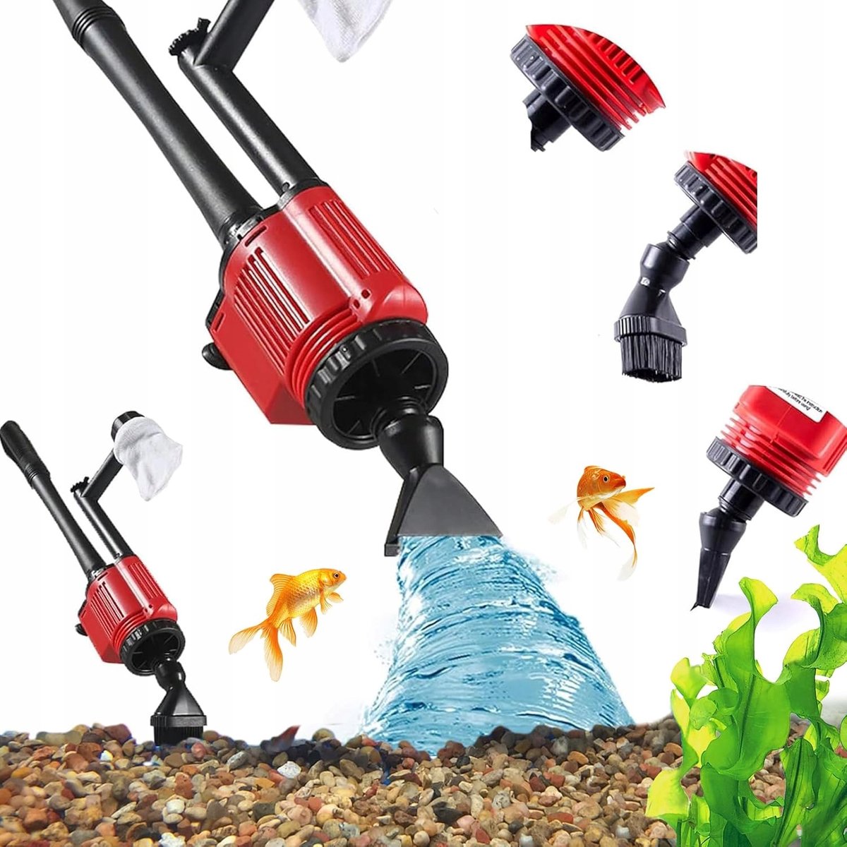 6-in-1 Aquariumreiniger - Grondreiniger - 1800 l/u - 4 segmenten - 28W - Aquarium Stofzuiger - voor zoet- en zoutwater - bodemreiniging en waterverversing