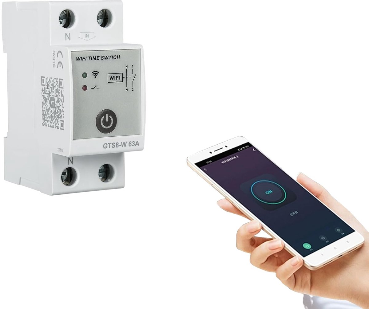 SnelShoppen - Intelligente Wifi Tijdschakelaar, GTS8-W Smart Timer Schakelaar voor Thuisautomatisering, 220V 2-polig 63A, Voor Lampen en Huishoudelijk