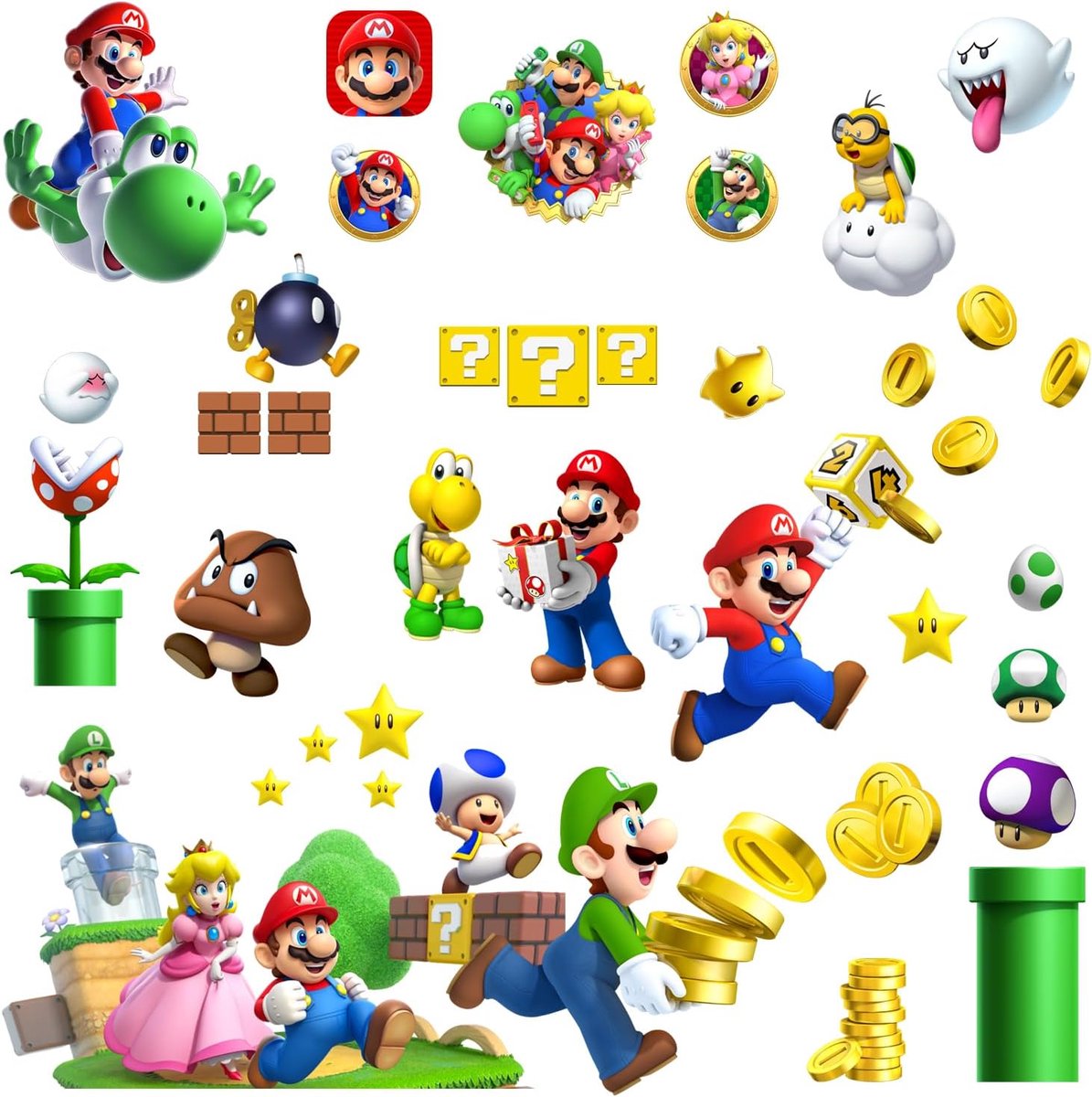 SnelShoppen - Mario Muursticker 3D Kinderkamer Decor Wandsticker voor Slaapkamer | Hoogwaardig Niet-Giftig Papier | 4 Vellen DIN A4 | Milieuvriendelij