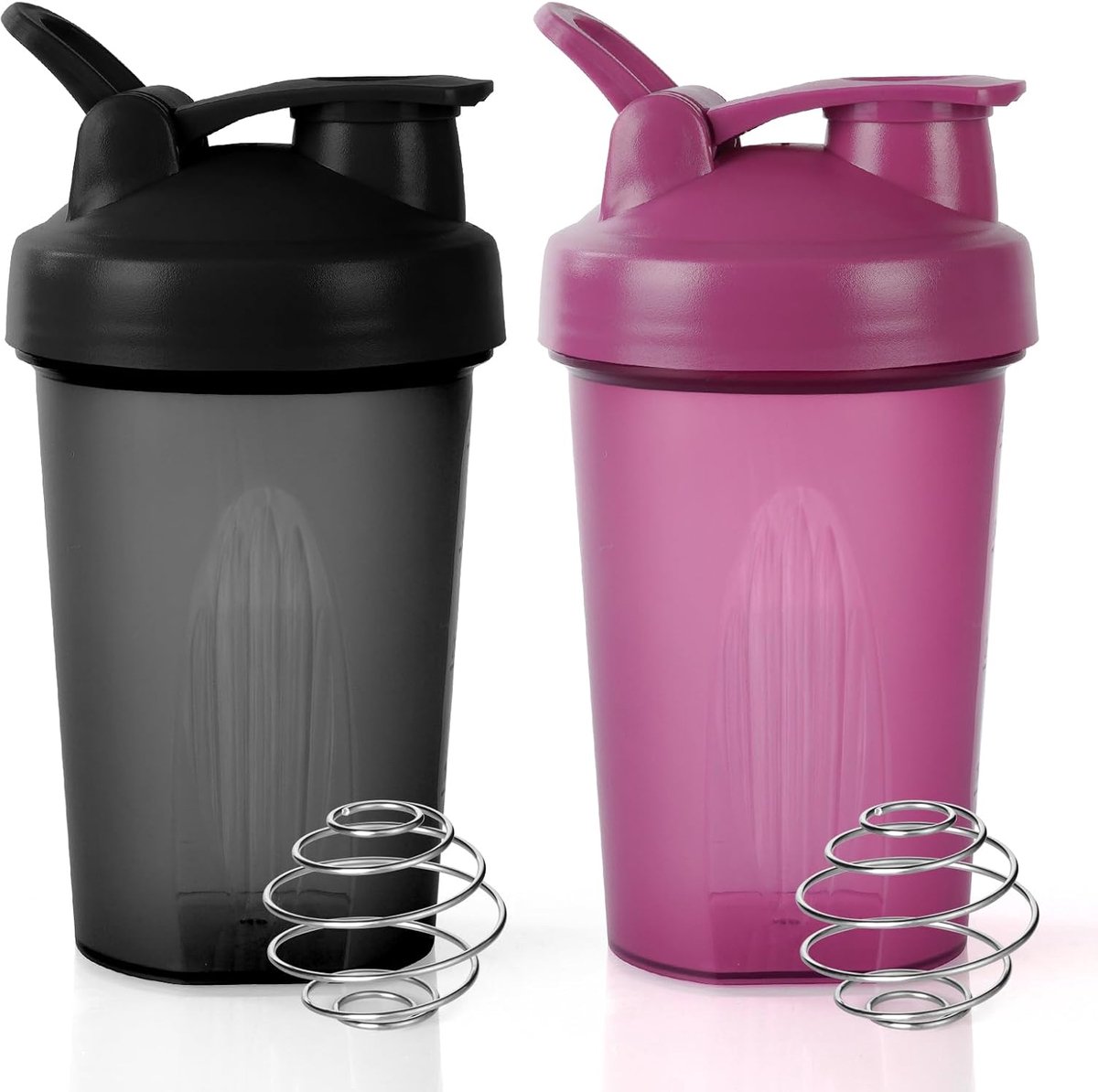 SnelShoppen - Lekvrije Proteïneshaker - 400 ml - Mixbeker met Mengbal - Proteïneshakemixer voor Fitness - Zwart + Paars - 2 Stuks - Ideaal voor Sport