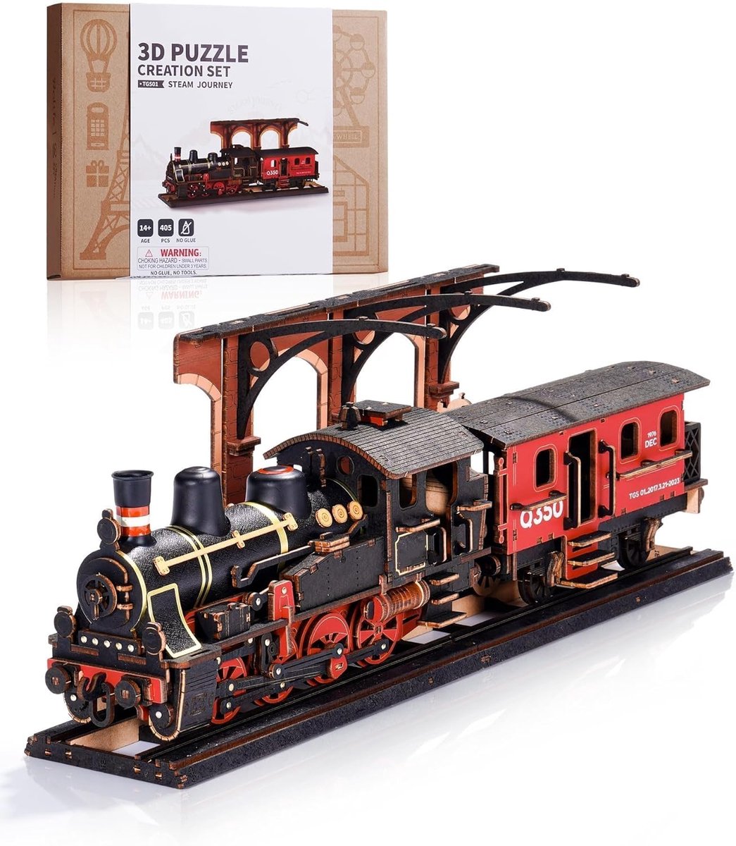 SnelShoppen - 3D Houten Puzzel Stoomtrein Bouwset voor Volwassenen - Vintage Modelkit, DIY Cadeau voor Kerst en Verjaardag, Perfect voor Mannen en Jon