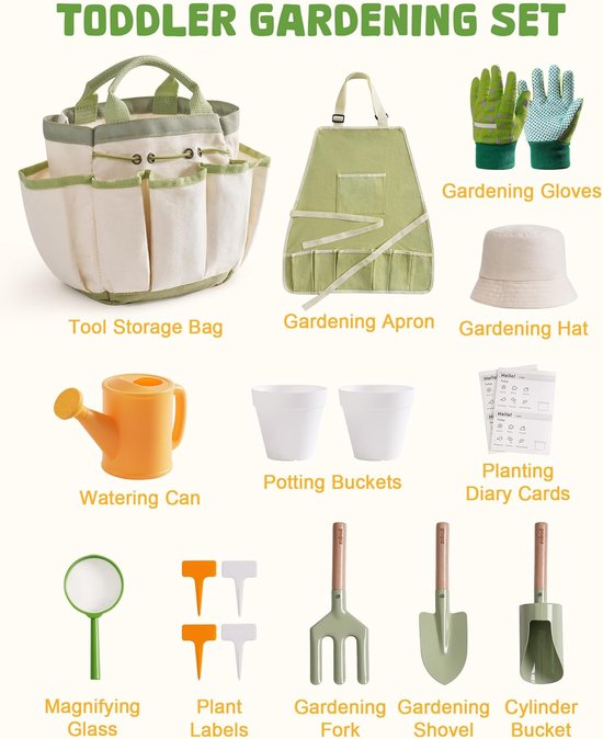 Kindertuin set - 9-delige Tuinspeelgoedset met Opbergtas, Gieter, Handschoenen en Hoed — afbeelding 5