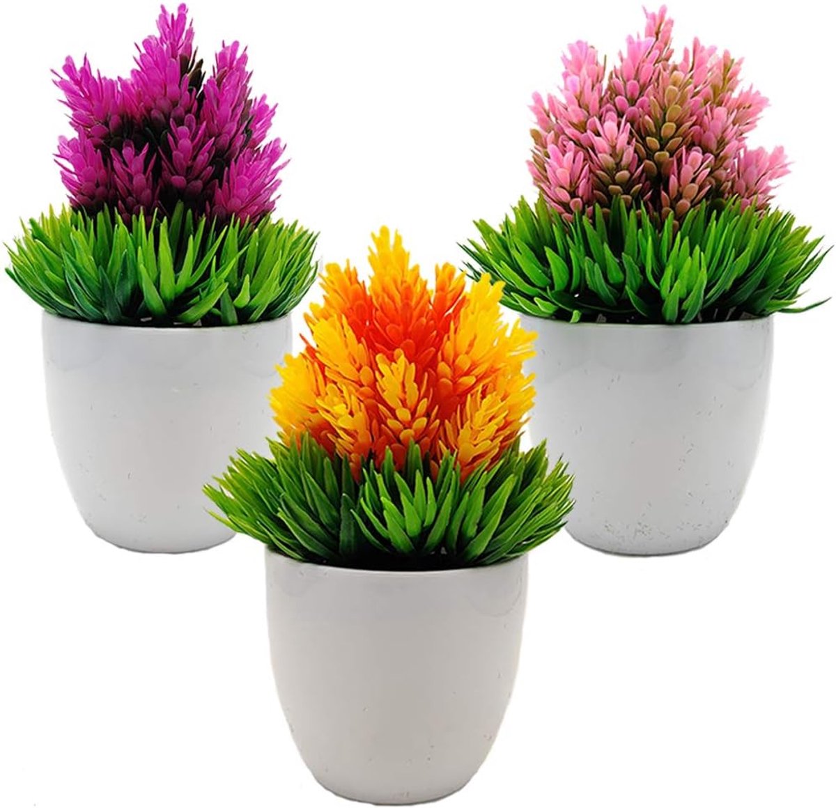 Set van 3 Kunstplanten in Pot - Neppflanten voor Thuis en Kantoor Decoratie, Groen Gras en Bloemen