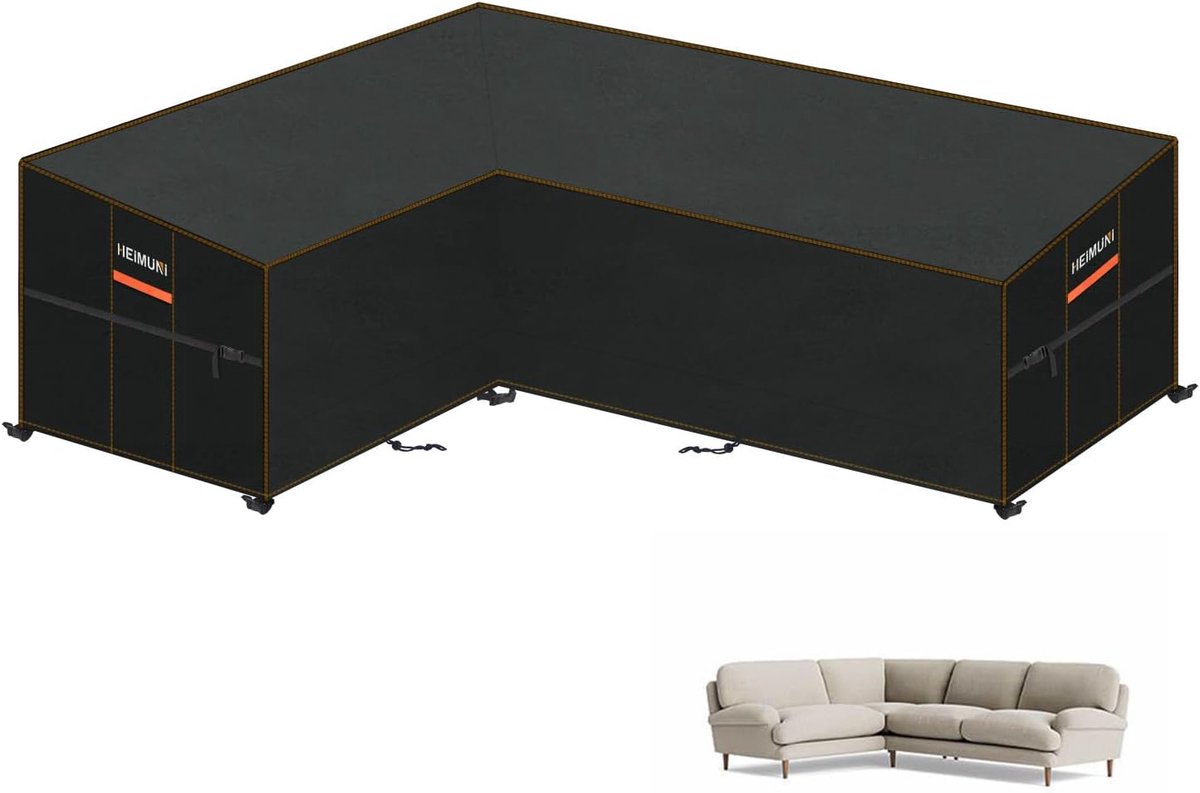 SnelShoppen - Waterdichte Afdekhoes Tuinmeubelen L-vorm 210x260x90/80cm, Beschermhoes voor Hoekbank, UV-bestendig, Rotan Tuinbankhoes voor Buiten, Ide