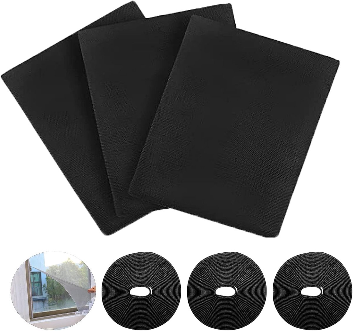 SnelShoppen - Pack van 3 Raamhorren voor Vensters 1.5m x 2m, Insectenbescherming, Onzichtbare Hor, Verstelbaar Vliegenscherm, Zelfklevend voor Motorho