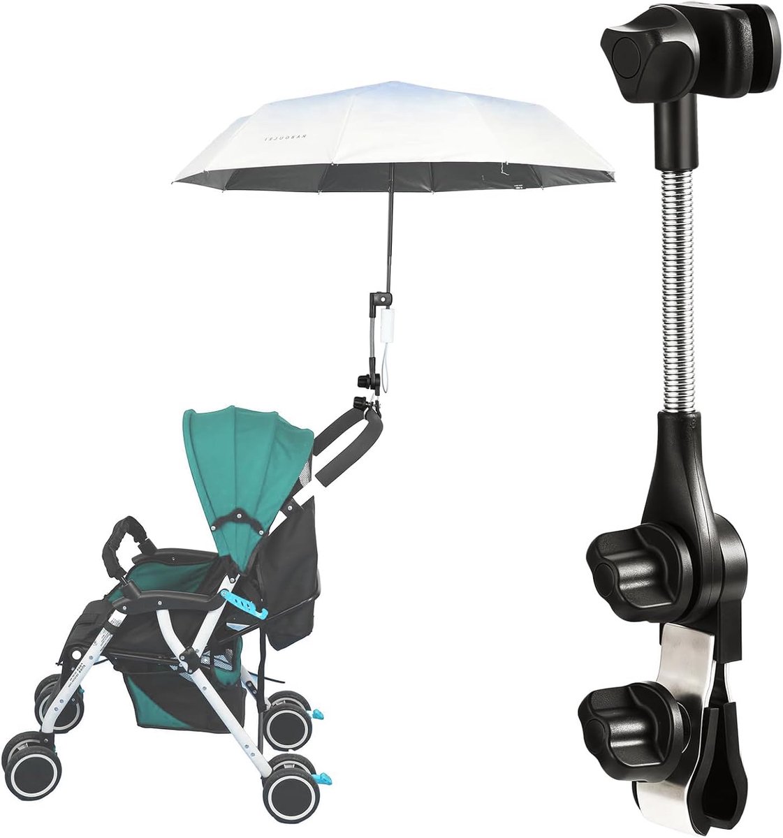SnelShoppen - Universele 360° Rotatable Parasol voor Kinderwagens, Fietsen en Camping - ABS+Roestvrij Staal, 1.18 Inch/0.63 Inch Diameter, Ideaal voor
