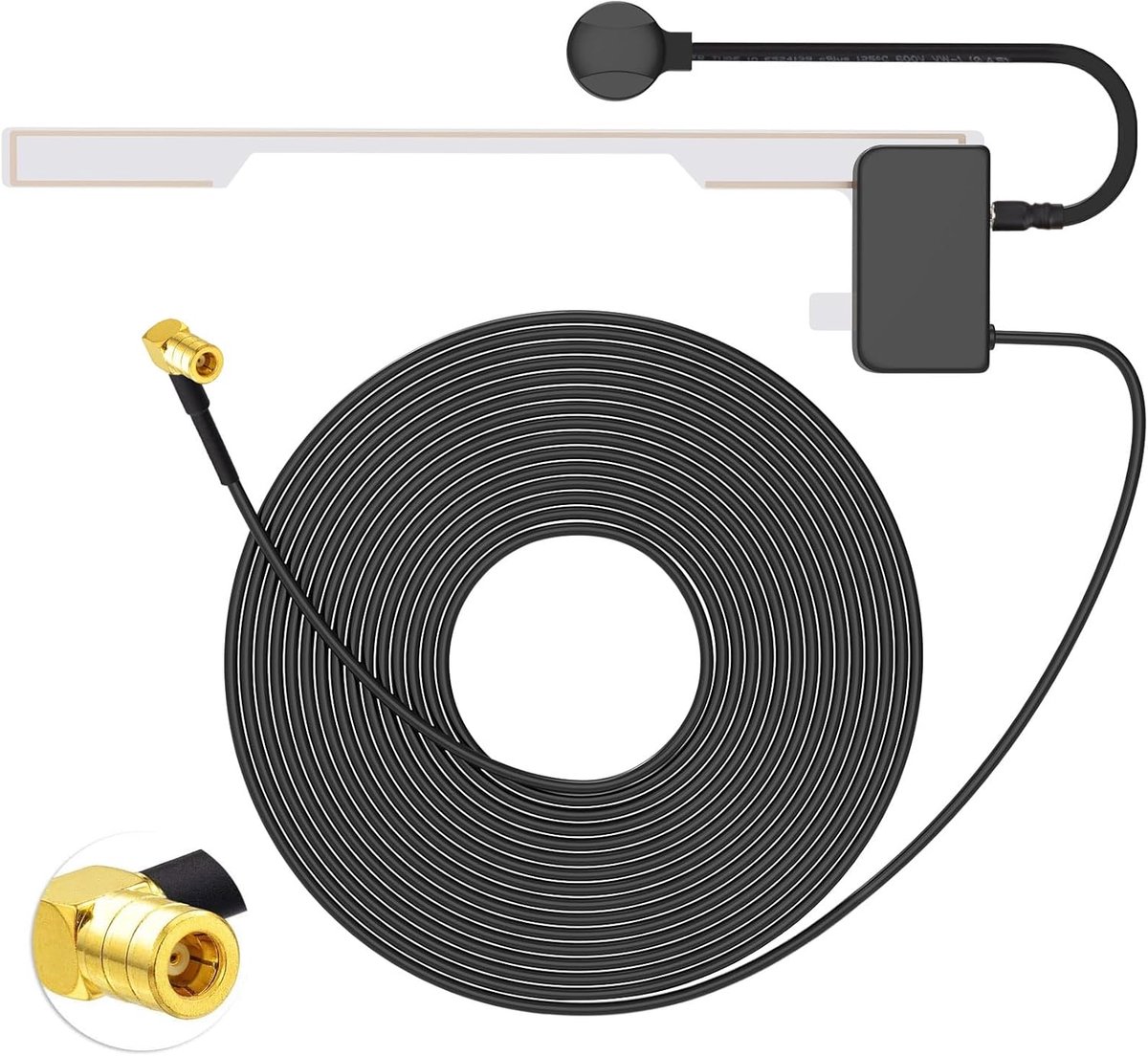 SnelShoppen - Eightwood DAB Car Antenne FM AM SMB Adapter met Glashouder 3m Venster Antenne voor Auto's met Versterkte Ontvangst