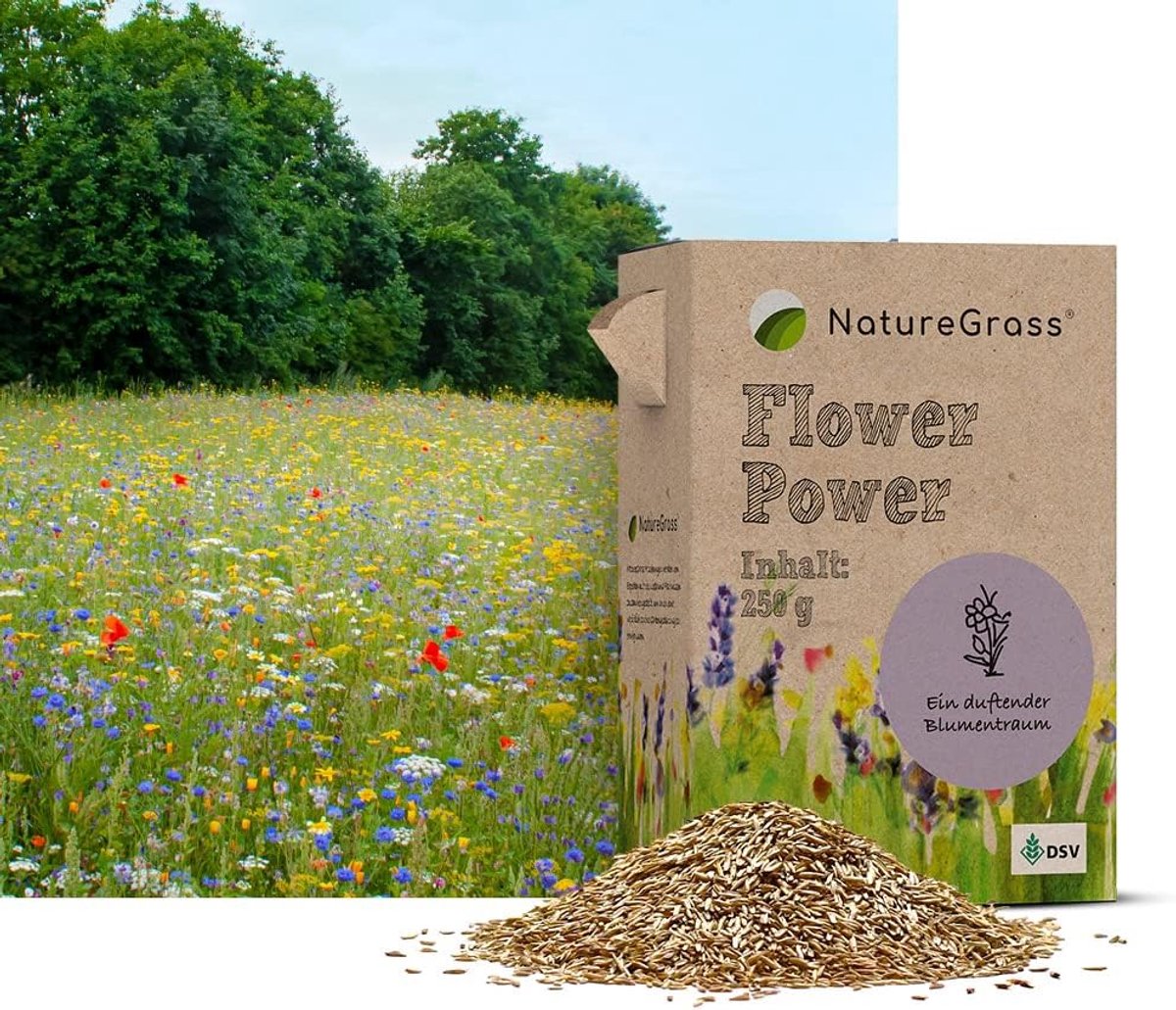SnelShoppen - FlowerPower Bloemenmengsel 250 g voor Natuurlijke Tuin, Insectvriendelijk, Geschikt voor 65 m², Rijke Bloemendiversiteit, Duurzaam Grasp