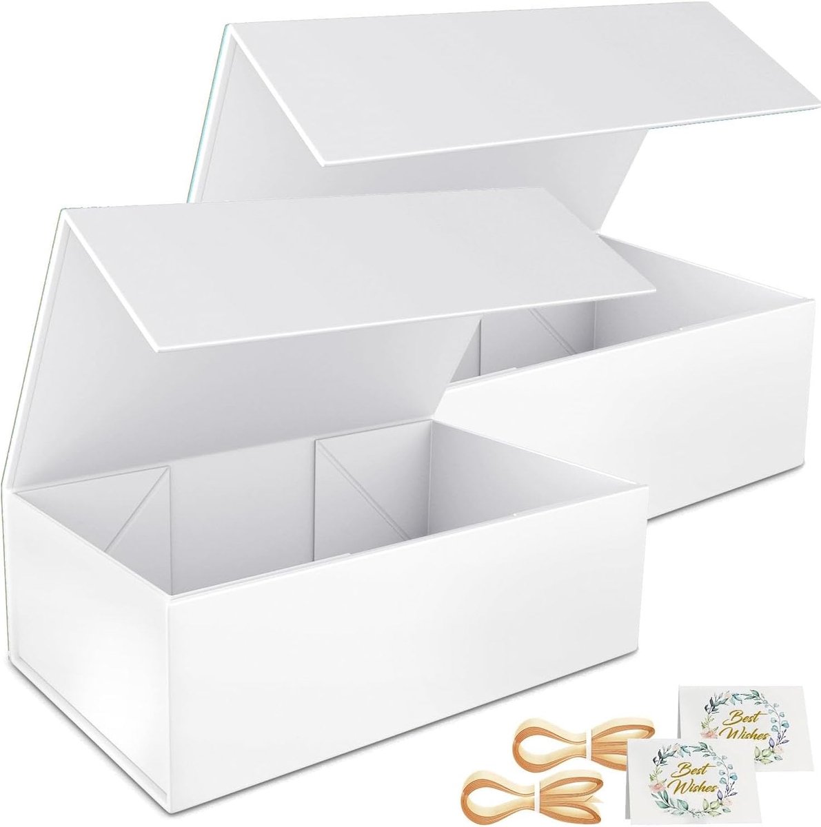 SnelShoppen - 2 Pcs Gift Boxes 9.5 x 6.9 x 3 Inch Met Magnetische Sluiting, Vouwbare Cadeau Dozen voor Bruidsjonkers, Huwelijk, Kerst, Witte Kleur