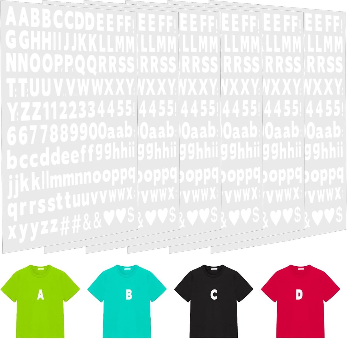 SnelShoppen - 6 Bladen Strijkletters en Cijfers, Witte Ijzer Op Letters voor Kleding, Zelfvormende Symbolen, Perfect voor Feesten, Kinderen en Creatie