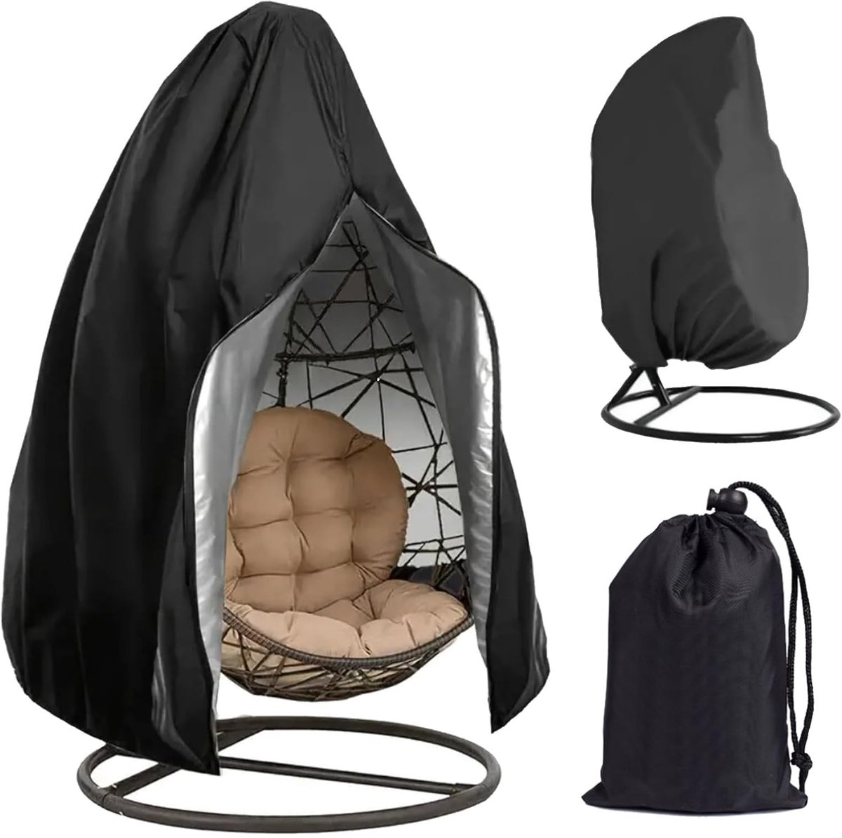 SnelShoppen - Hanging Egg Chair Cover Waterproof 210D Oxford Tuinset Bescherming - Zwart 190x115cm - Zware Duurzame Zakken met Rits voor Hangstoelen