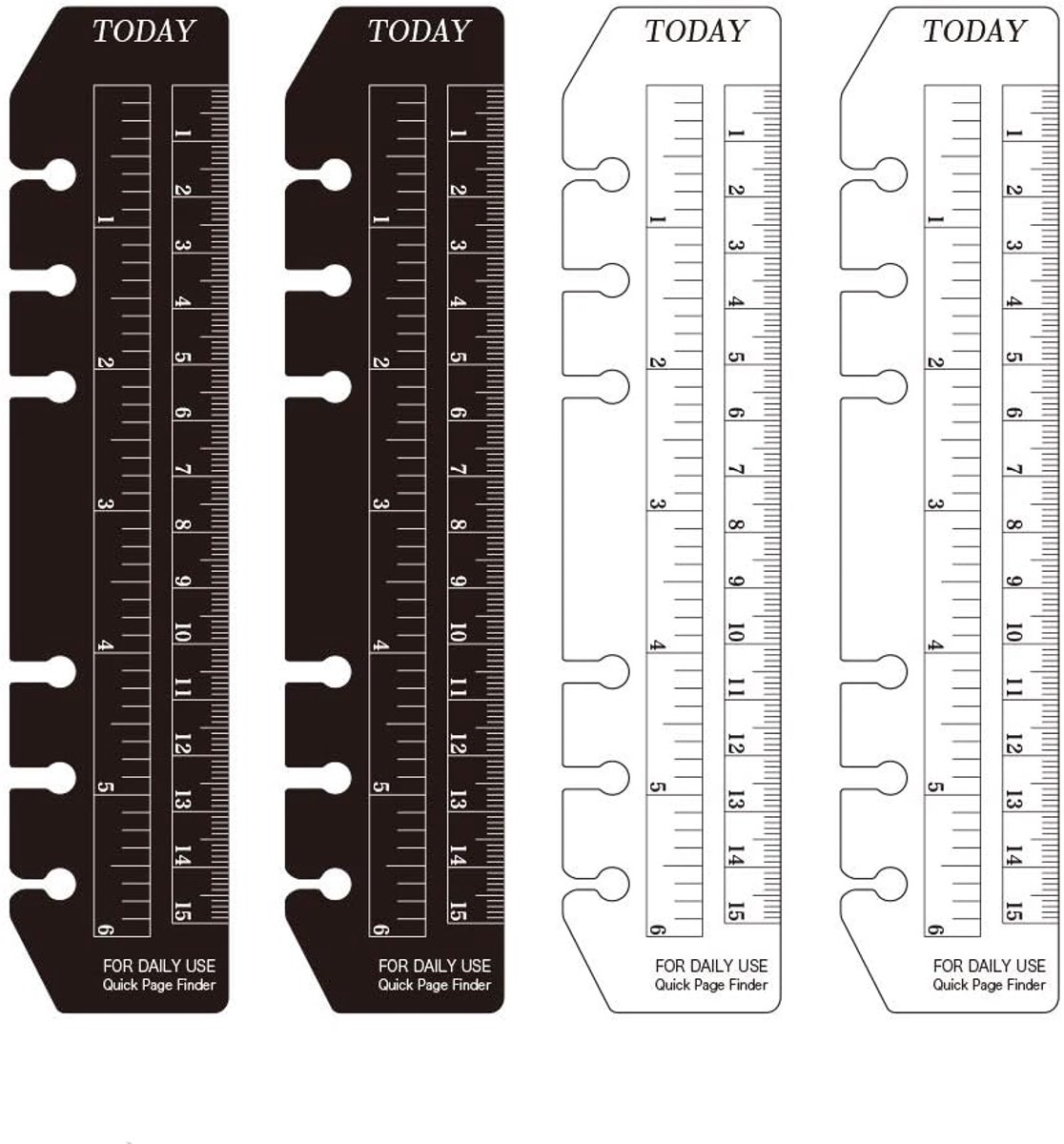 SnelShoppen - 4x A6 Bookmark Ruler - Plastic Pagina Marker voor 6-Hole Binder Notebook - Transparant en Zwart - Ideaal voor Studeren en Organiseren
