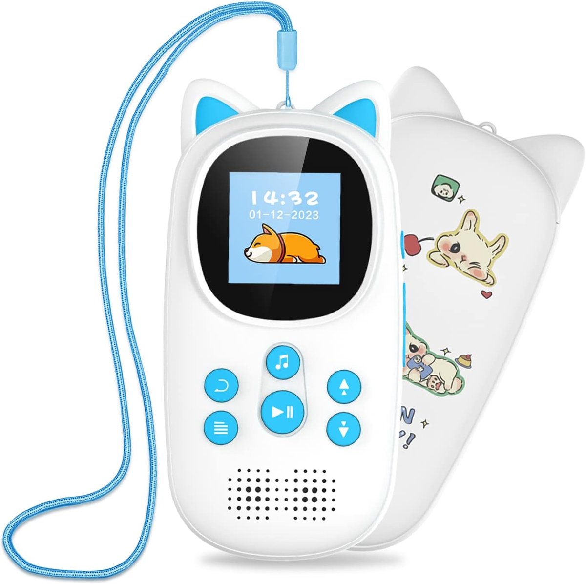 SnelShoppen - 32GB MP3 Speler met Bluetooth 5.0, 750mAh Batterij, Kinderen MP3 Speler met Ingebouwde HD Speaker, FM Radio, Blauw