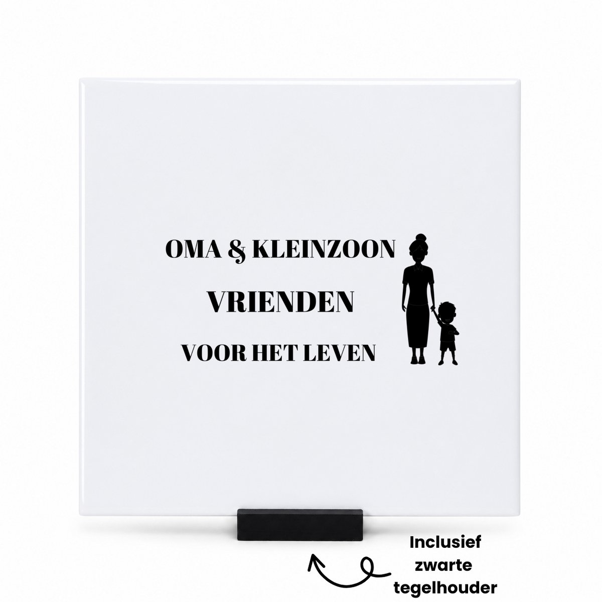 Hacebo oma en kleinzoon vrienden voor het leven tegeltje met tegelhouder - Vriend - oma/kleinzoon - tegeltjes met tekst - oma cadeautjes - cadeau - kado - geschenk - kleinzoon verjaardag - kleinzoon artikelen - spreuktegels - 15x15 CM Wit