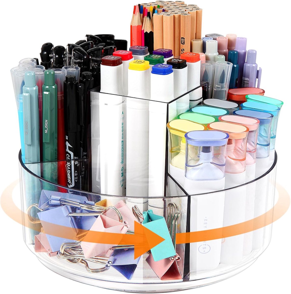 SnelShoppen - Desk Pen Holder met 5 Compartimenten, 360° Rotatable Acryl Pennenhouder voor Potloden, Markers en Creatieve Benodigdheden, Perfect voor