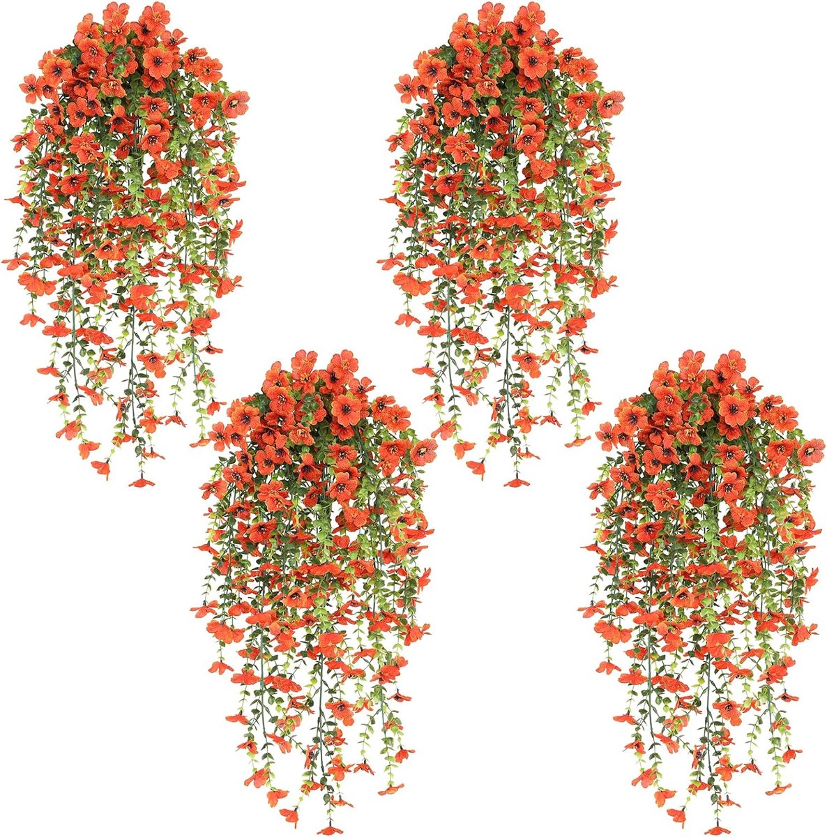 SnelShoppen - 4 Stuks Kunstmatige Hangplanten Pansies - UV-bestendige Plastic Bloemen voor Tuin, Balkon, Bruiloft en Buiten Decoratie - Oranje, 77cm L