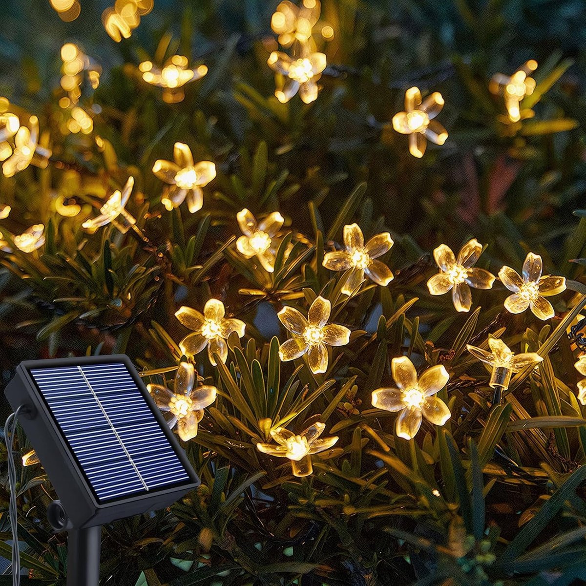 SnelShoppen - Solar String Lights Tuin 12m 100 LED Bloesemverlichting Buiten Decoratie 8 Modi Waterdicht Bloemengirlanden voor Tuin Patio Boom Tuinfee