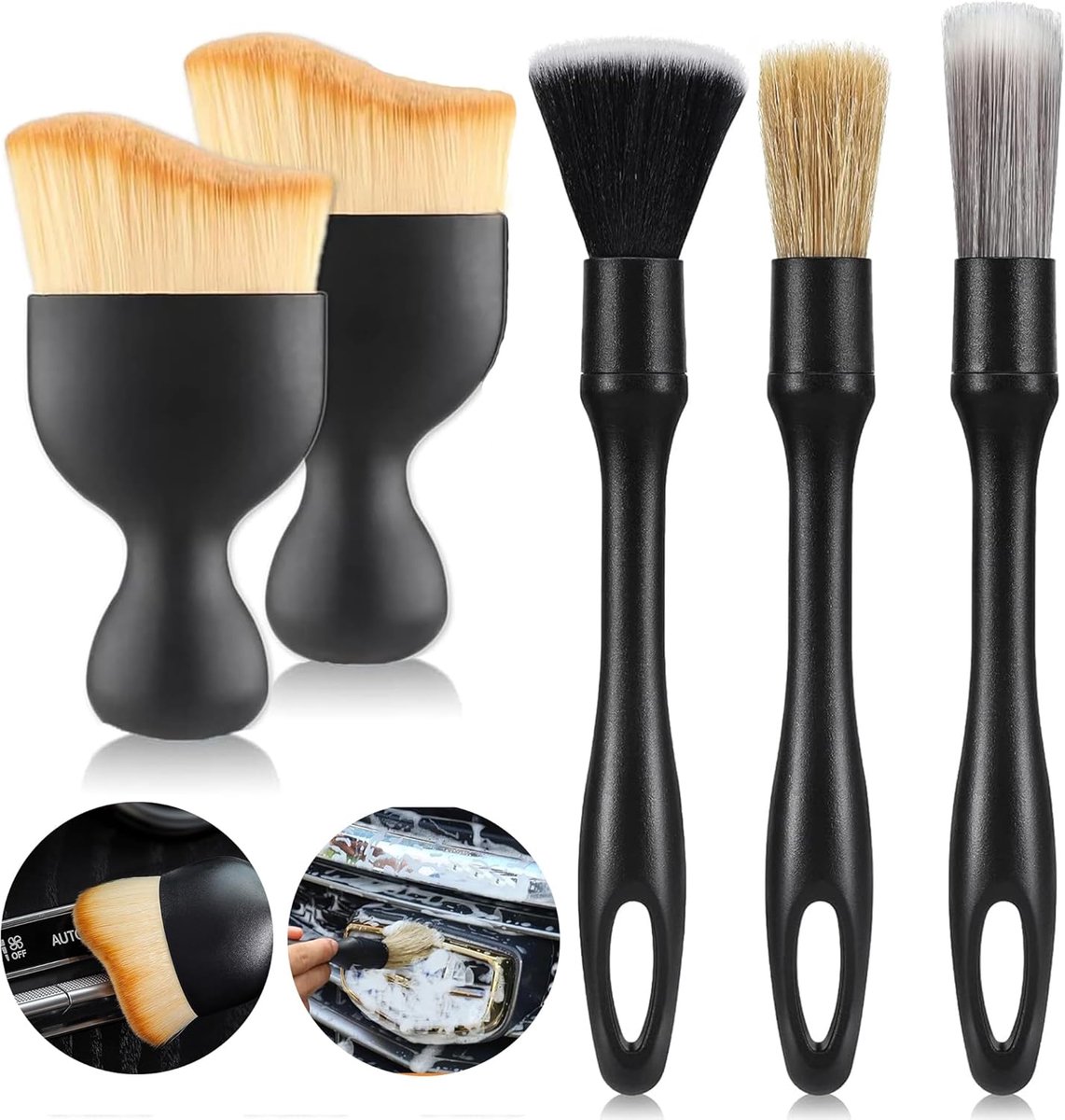 SnelShoppen - 3 Delen Auto Detailing Borstels Set - Professionele Interieur Reinigingsgereedschappen - Ideaal voor Stoelen, Dashboard, Vloermatten - H