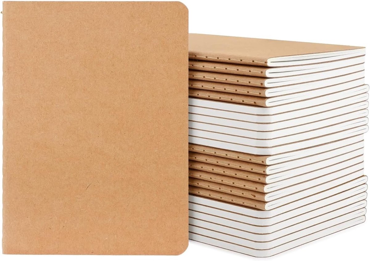 SnelShoppen - Notebook A6 Dotted - 24 Stuks Notitieboekjes 10x14cm - Kraft Softcover Notepad A6 met 100GSM Dotted 5mm Papier - Perfect voor School, We
