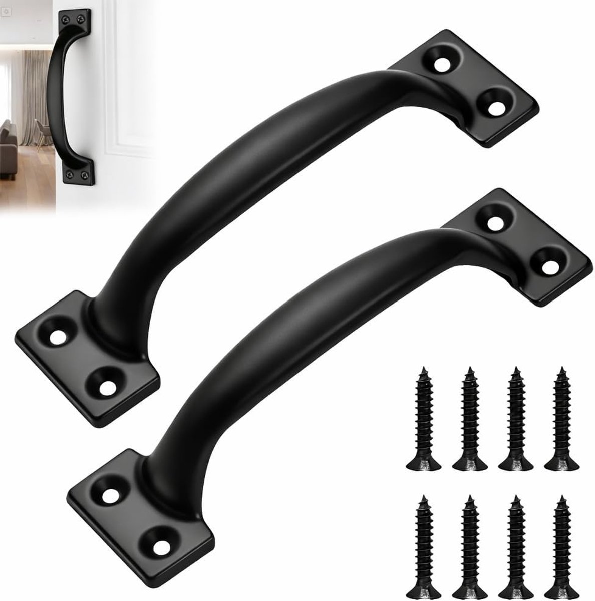 SnelShoppen - Set van 2 Zwarte Handgrepen 143mm voor Deuren, Poorten, Meubels, Roestvrijstaal, Inclusief 8 Schroeven voor Binnen en Buiten Gebruik