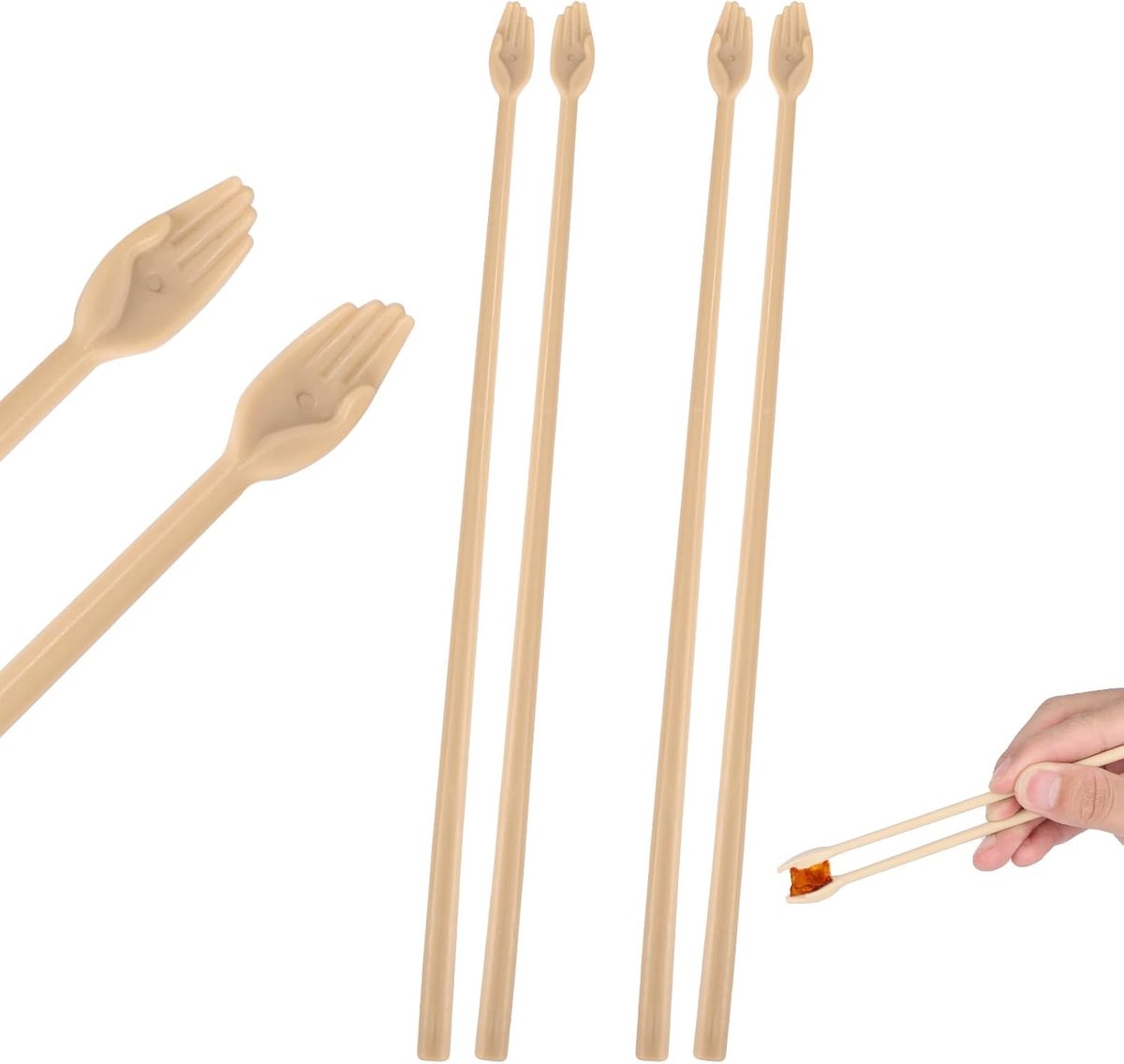 SnelShoppen - 2 Pairs Handvorm Chopsticks - Leuke Herbruikbare Non-Slip Eetstokjes met Schattige Handen - Ideaal voor Kinderen en Volwassenen, Perfect