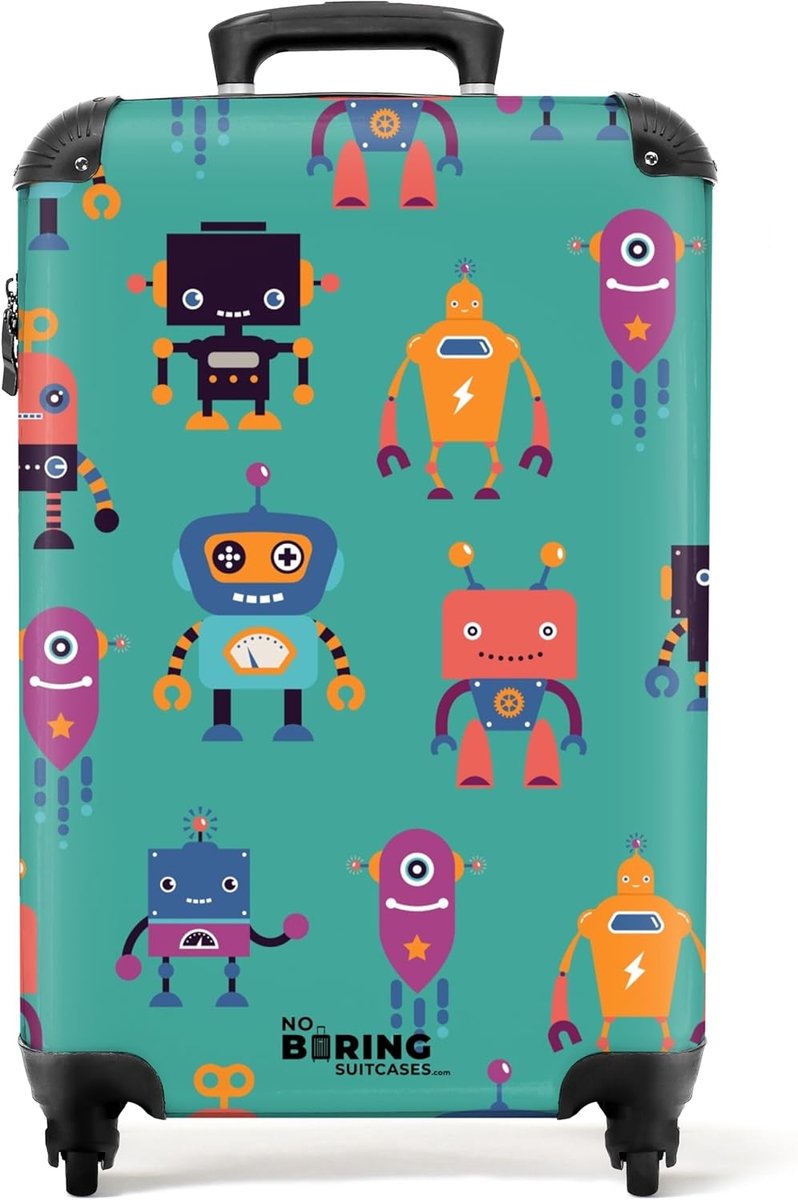 SnelShoppen - Handbagage Koffer voor Kinderen - Ultralicht Trolley met Wielen - 55x40x20 cm - Robots in Vrolijke Kleuren - Ideaal voor Reizen en Vakan