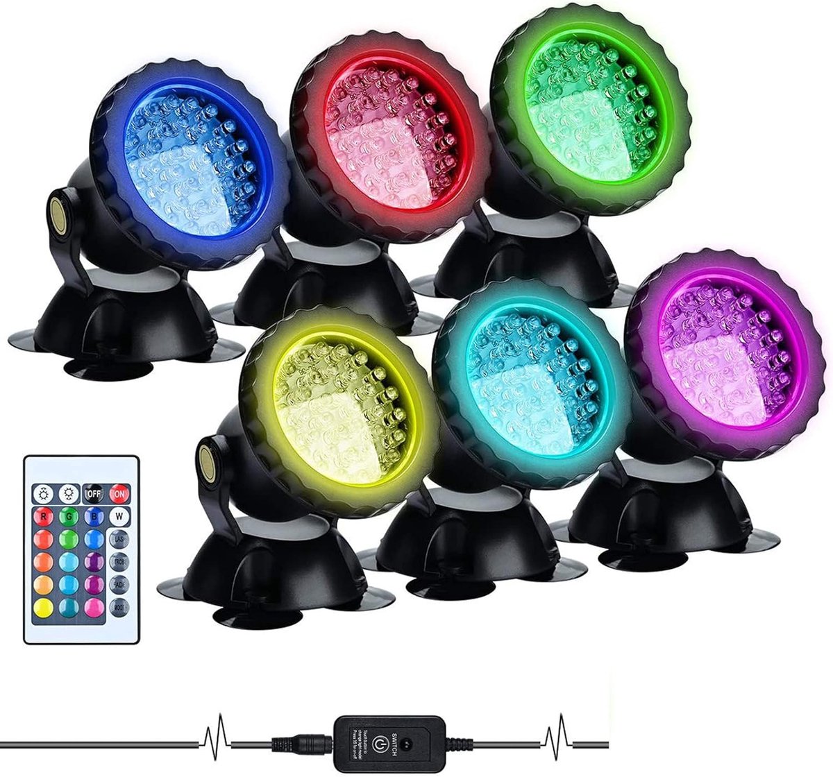 SnelShoppen - LED Onderwaterlampen voor Tuin en Vijver RGB Verlichting met Afstandsbediening IP68 Waterdicht - Set van 6 Stuks