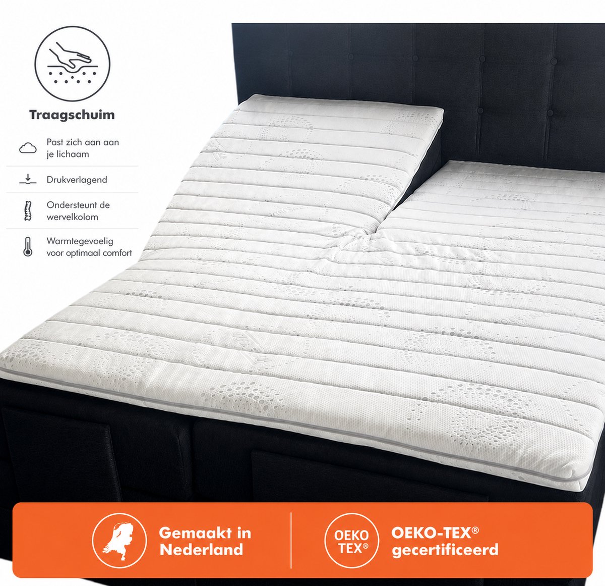 Topdekmatras -140x200 8cm - (MET SPLIT) Split Topper - Traagschuim - Topmatras - Memoryfoam