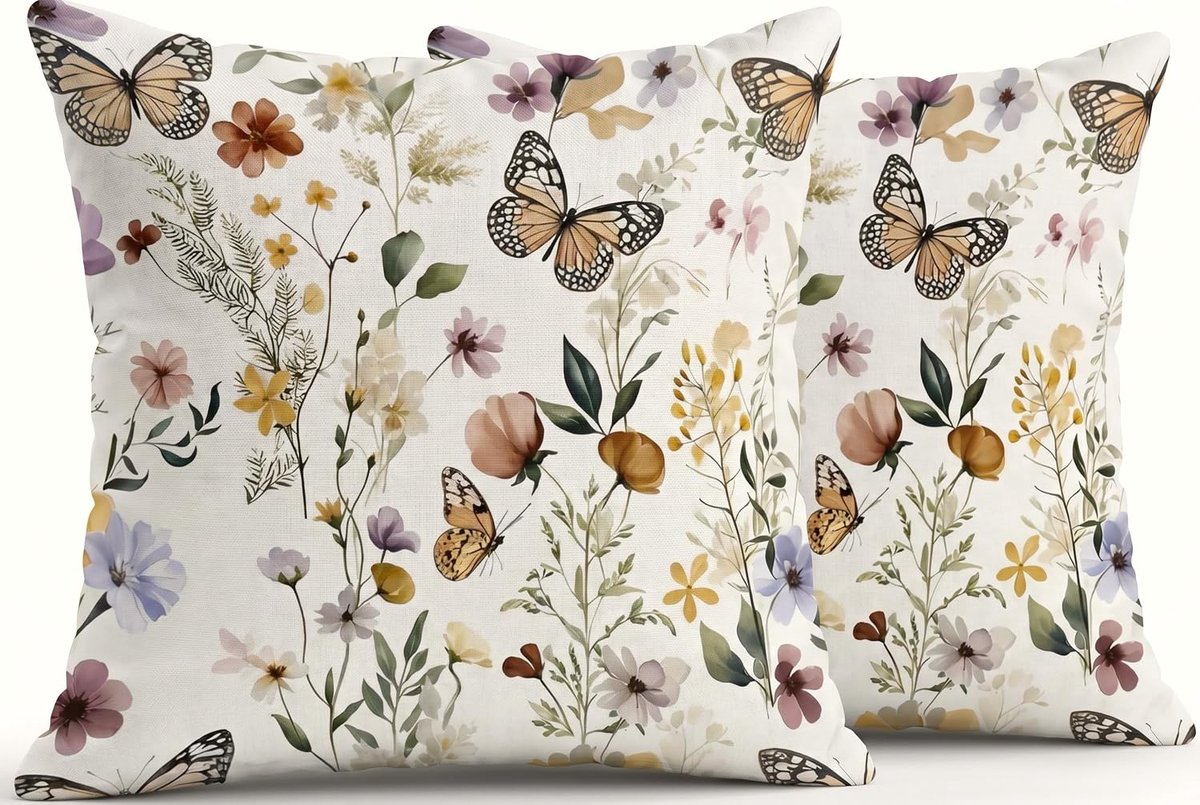 SnelShoppen - Set van 2 Weerbestendige Buiten Kussenhoezen 45 x 45 cm, Moderne Bloemenprint, Decoratieve Kussenhoezen voor Tuin, Sofa, Woonkamer en Sl