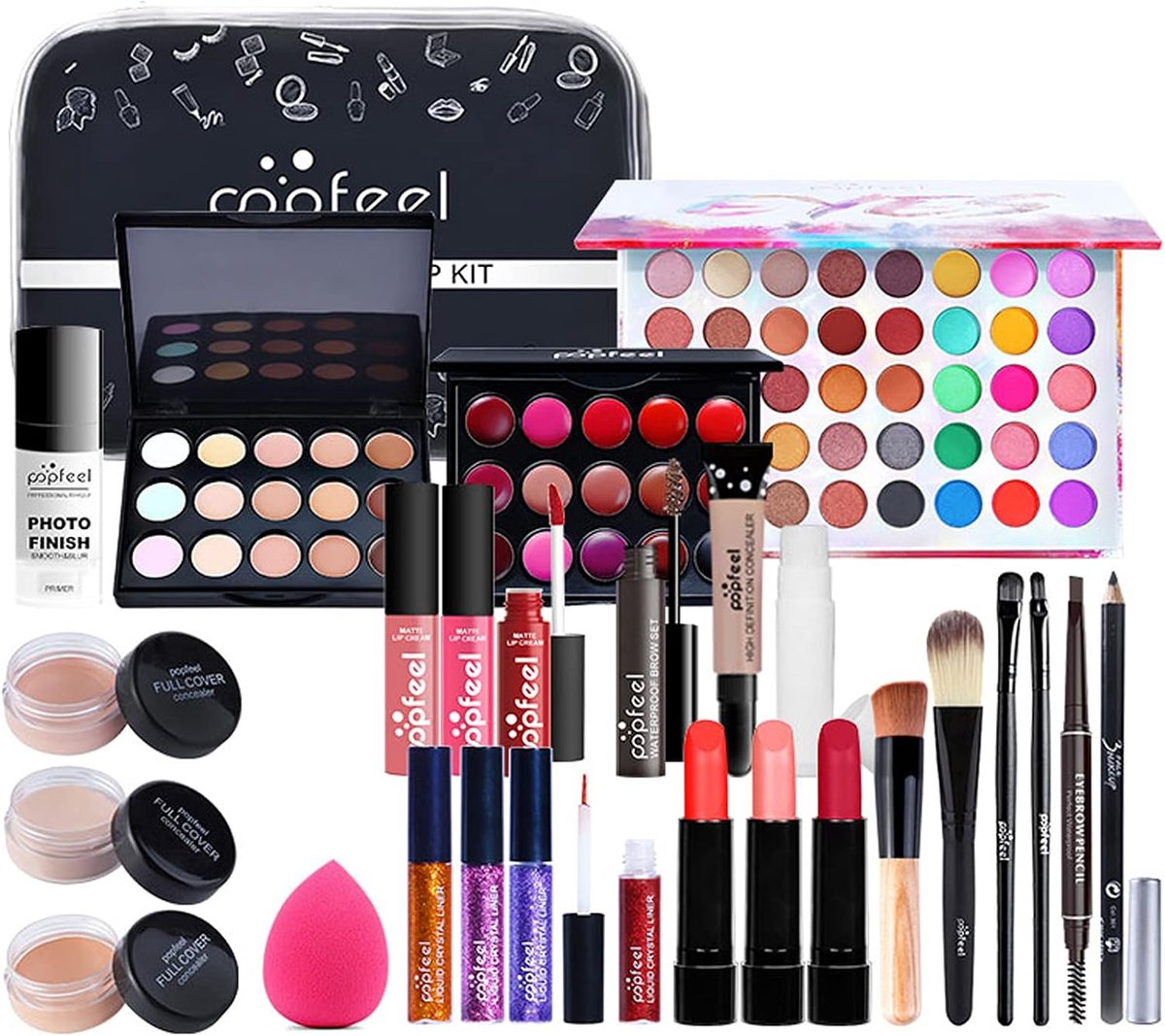 SnelShoppen - 27 Stuks Professionele Make-up Set - Complete Paletten Lipgloss - Perfect voor Verjaardag, Kerst & Feestdagen - Luxe Make-up voor Elke G