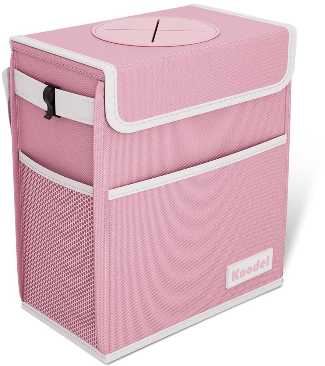 Thijox - Auto-prullenbak - Automatische Waterdichte Prullenbak met Deksel - Lekvrije Ophangbare Auto-opbergtas - Groot en Roze voor Auto, Camping en D