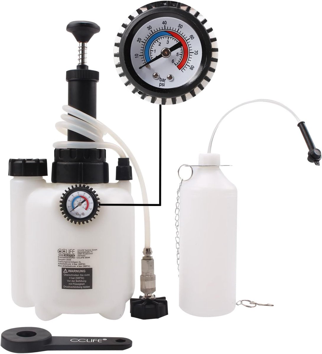 SnelShoppen - 3 Litre Brake Bleeder, Brake Fluid Changer met 1L Uitlaat Tank voor E20 (ø43mm) - Professionele Remventilator voor Auto's
