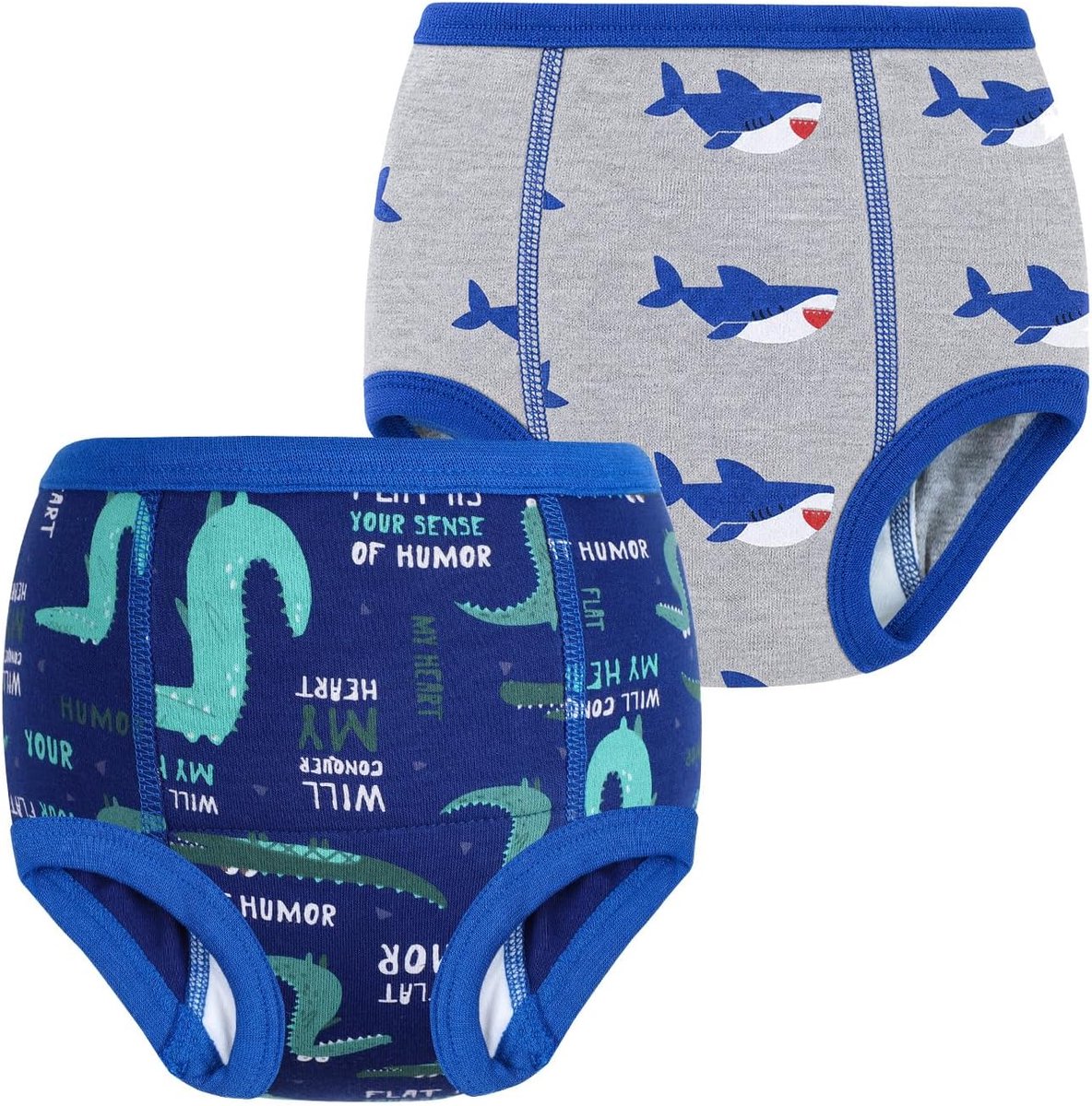 SnelShoppen - FLYISH DIRECT Leerbroek voor Kinderen - 2 Stuks - Dinosaurus & Haai - Absorberend Katoen - Grijs - Perfect voor Jongens van 4 Jaar - Zac