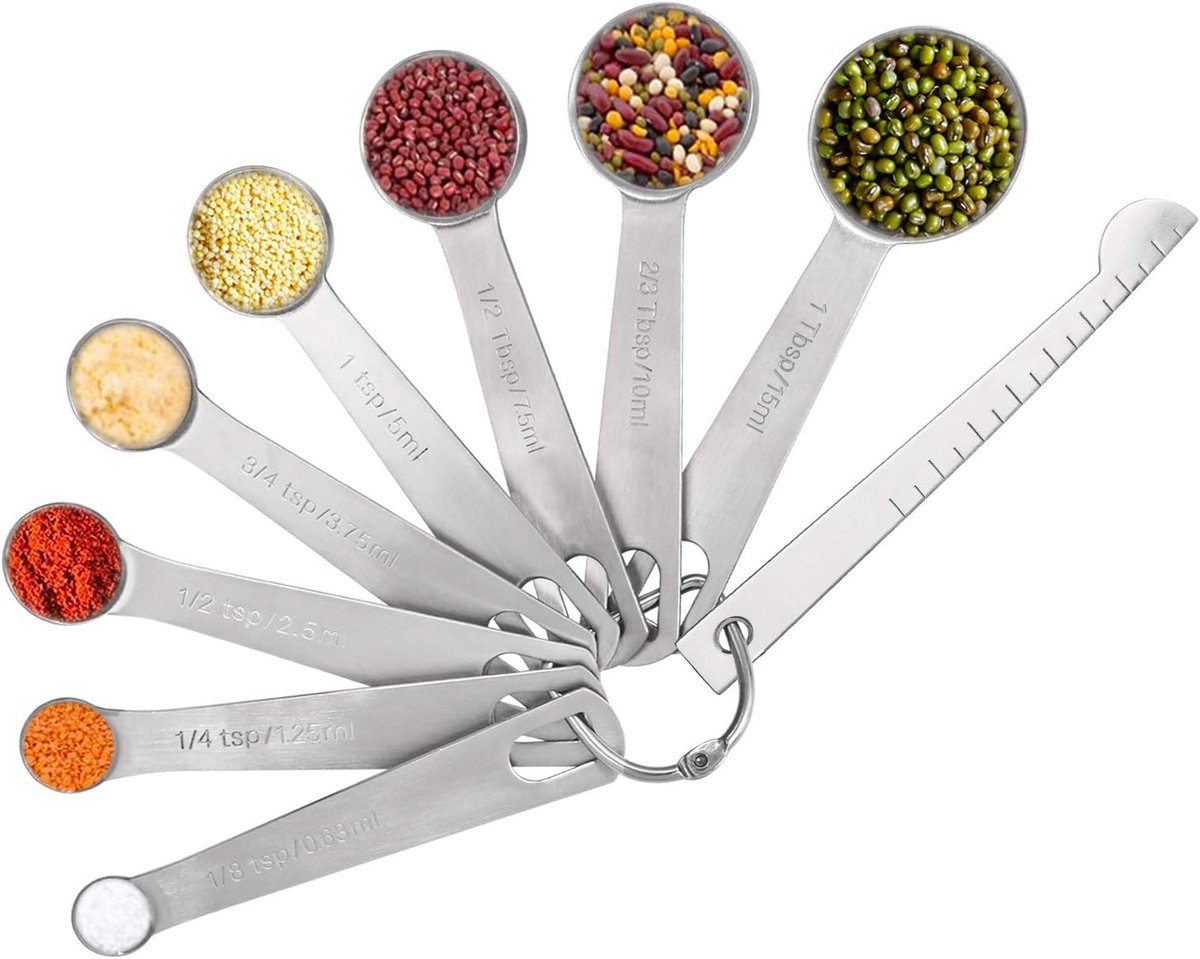 SnelShoppen - 9-delige Maatlepel Set RVS - Keuken Maatkopjes voor Droge en Vloeibare Ingrediënten - Perfect voor Bakken en Koken - Duurzaam en Modebew