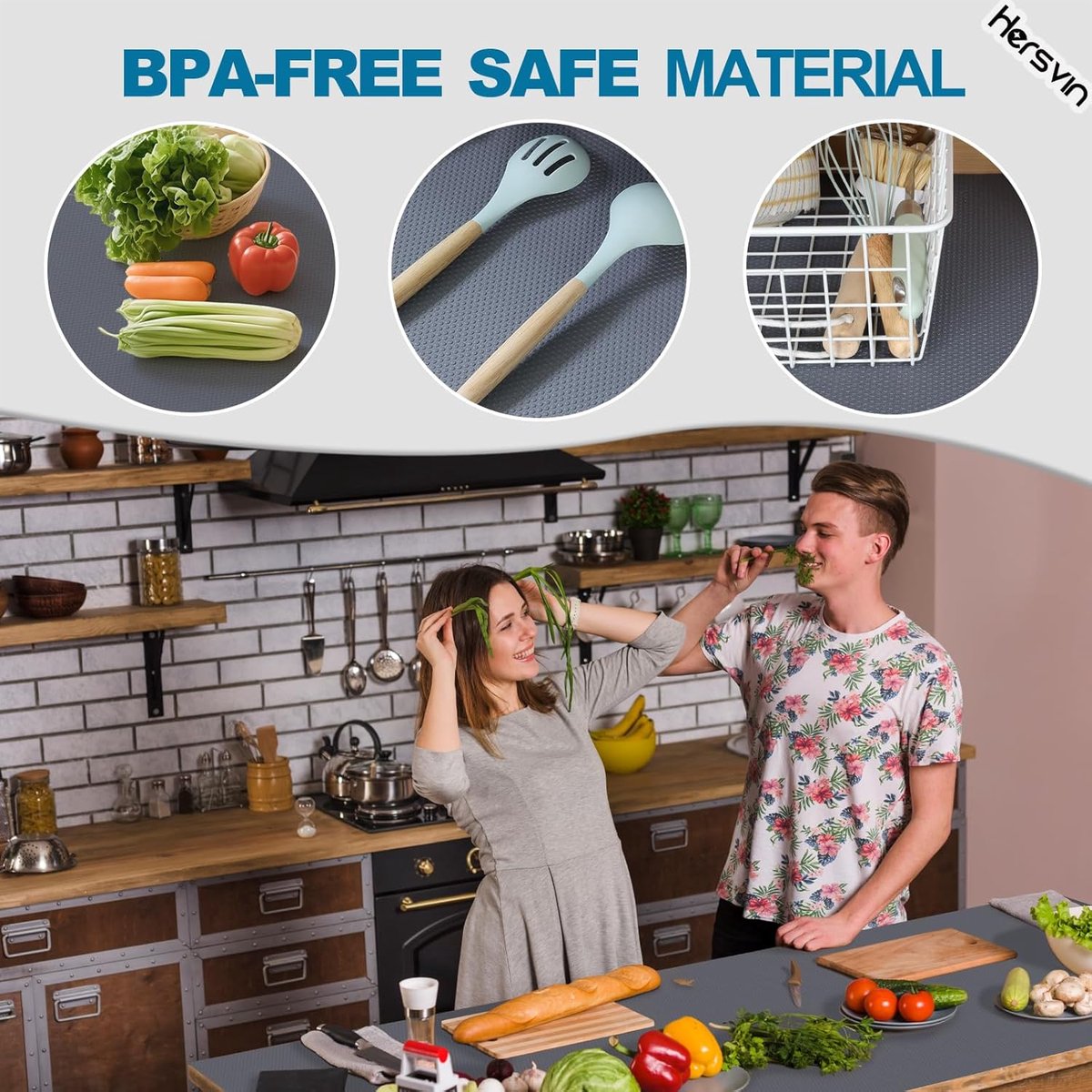 SnelShoppen - Hersvin 60cm x 500cm Non-Slip Keuken en Kast Liner, Glue Free EVA Mat, Waterdichte en Wasbare Koelkastmat, Donkergrijs
