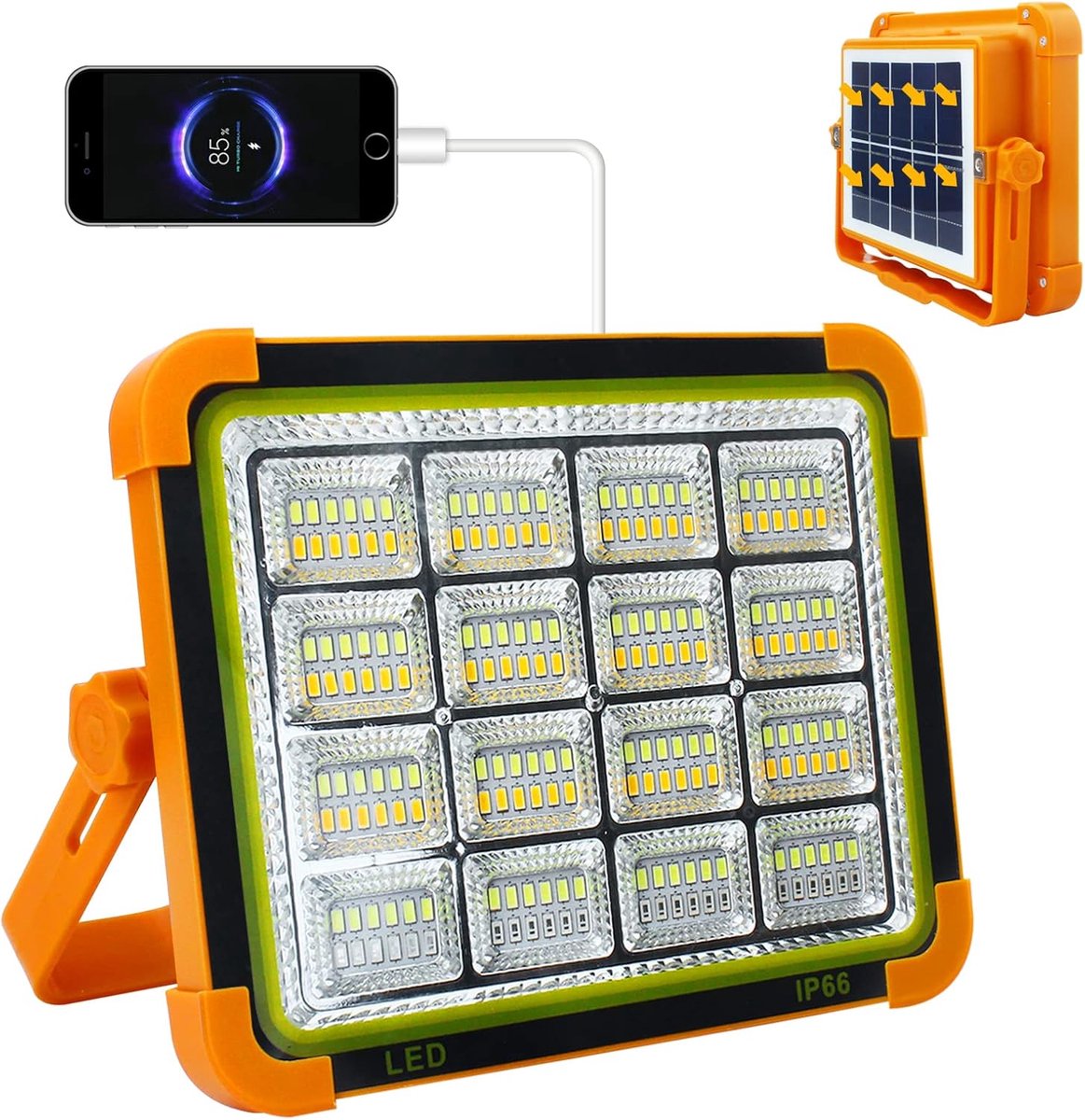 SnelShoppen - 100W Draagbare Bouwspot LED Werklamp met 4 Lichtmodi, Oplaadbare Batterij, Zonne-energie, Ideaal voor Camping, Garage, Visserij, Noodver