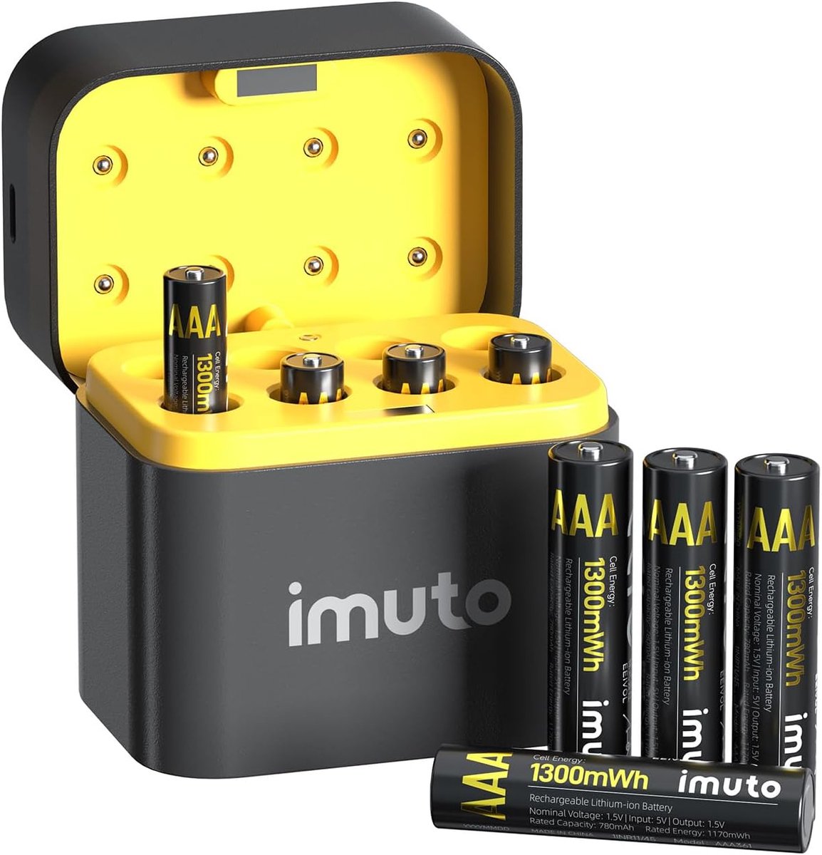 Thijox - Oplaadbare AAA Lithium Batterijen 1300mWh - 8 Stuks met Oplader en Opbergdoos - Langdurige Li-ion Batterijen voor Camera's, Speelgoed, Tuinve