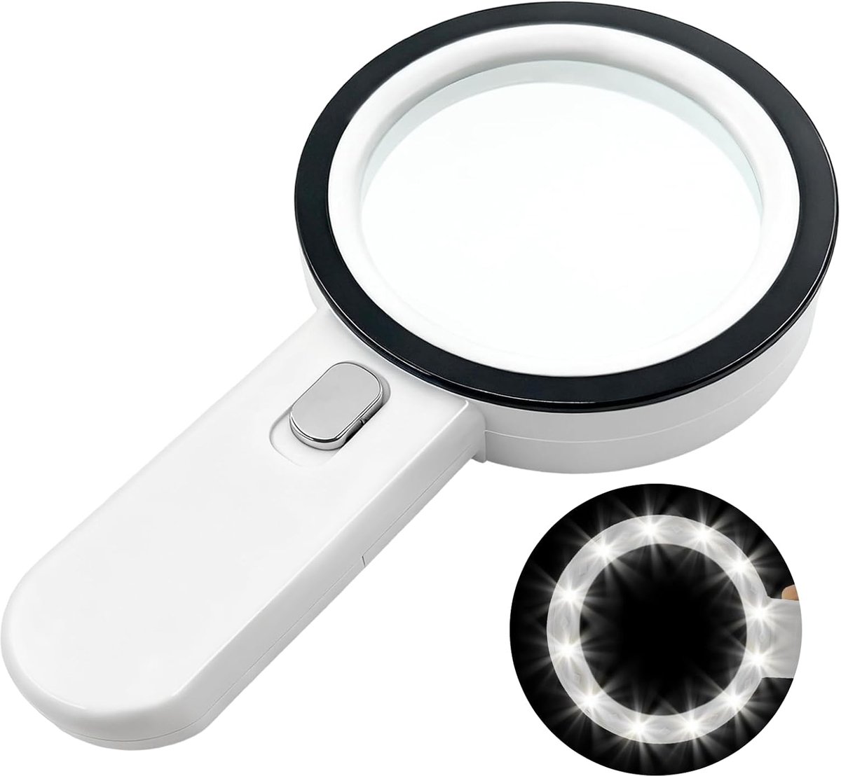 SnelShoppen - Handheld Vergrootglas met 12 LED Lichten, 30x Vergroting, Dubbel Glazen Lens, Ideaal voor Ouderen, Medische Onderzoeken, Insecten, Munte