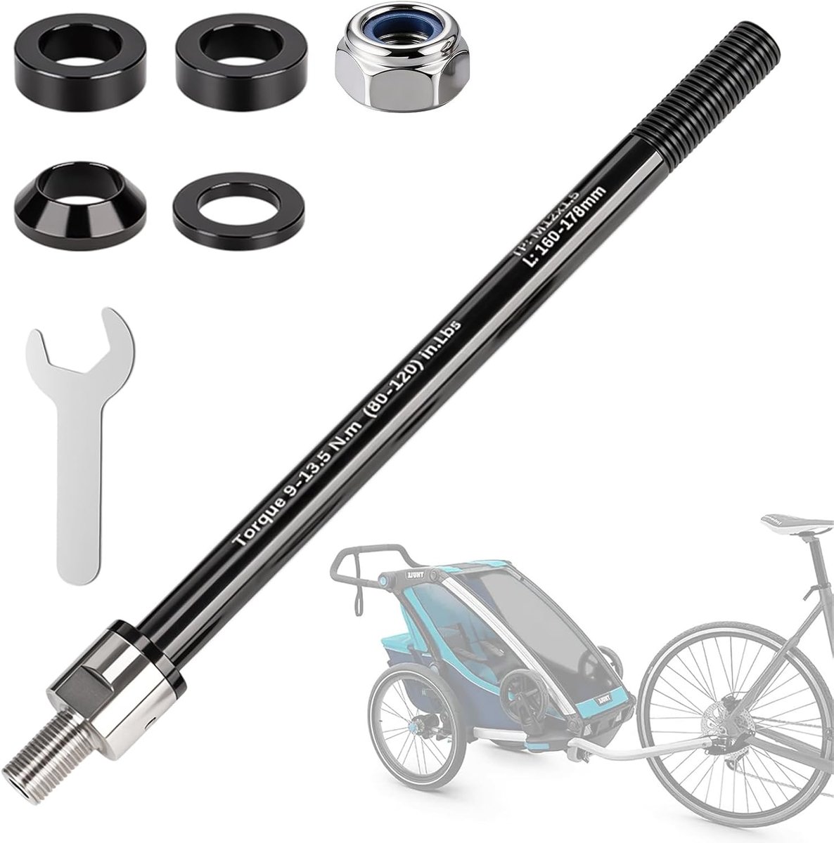 SnelShoppen - Steekas Fietskar M12 x 1,0 (160-178 mm) - Verstelbare Steekas voor Fietsen, MTB en Racefietsen - Inclusief Sleutel en Afstandhouders