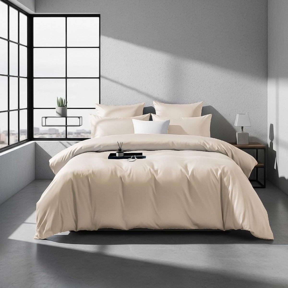 SnelShoppen - Luxe Katoenen Dekbedovertrek Set 135x200 cm, Mako Satijn, Beige, Khaki, Crème, 300TC, Oeko-Tex 100, Inclusief Kussensloop, Modern en Ade
