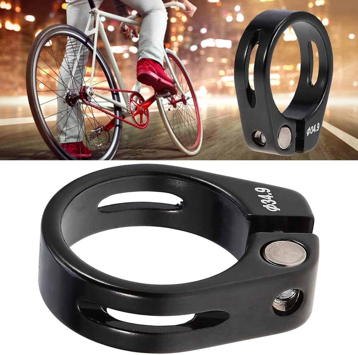 SnelShoppen - Bicycle Seat Clamp 34.9mm - Aluminium Zadelpen Klem - Geschikt voor Mountain Bikes & Racefietsen - Zwart - Duurzaam & Lichtgewicht