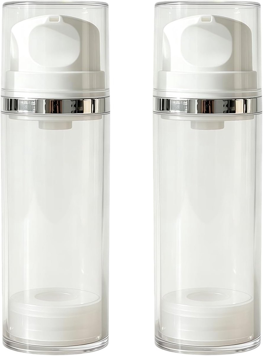 SnelShoppen - 2x 100ml Lege Herbruikbare Transparante Plastic Airless Lotion Pump Flessen met Witte Drukknop - Cosmetische Vacuum Pomp Dispensers voor