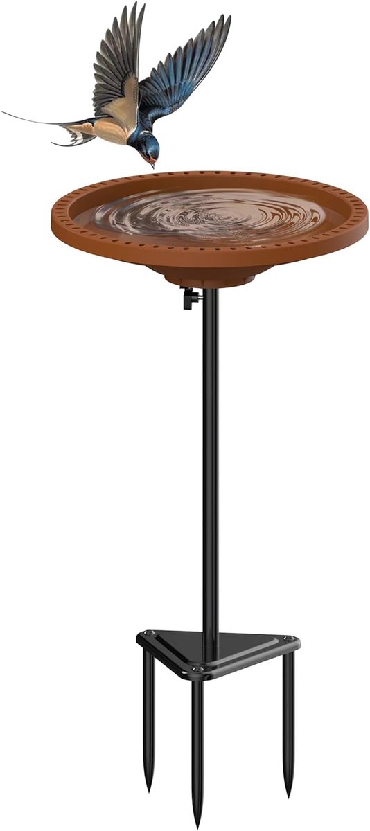 SnelShoppen - Outdoor Vogelbad, Heavy-Duty Tuinvogelbad voor Gemakkelijke Reiniging, Verwijderbare Vogelbad Kom met Stalen Standaard, 97.8cm, Bruin, G