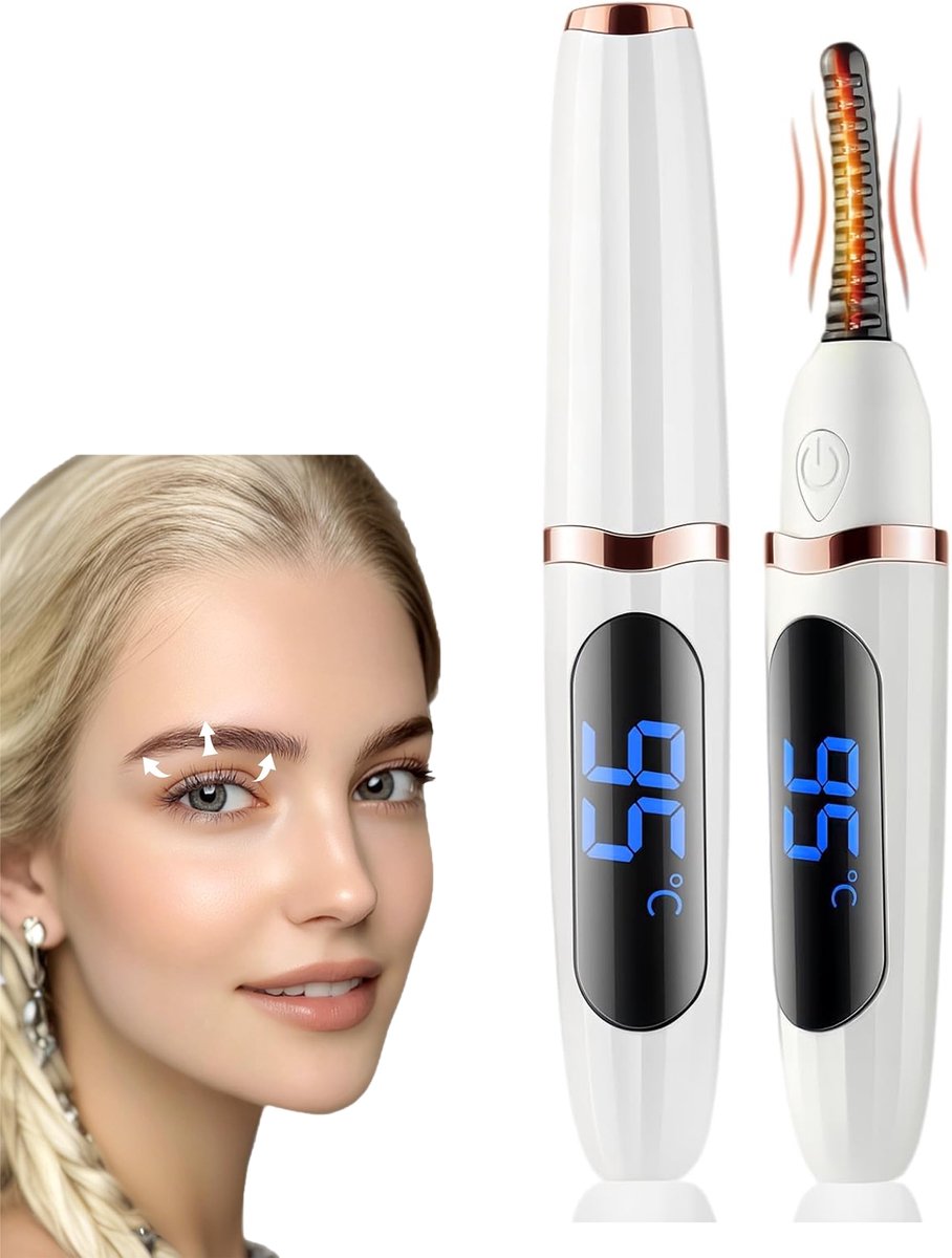 KZQ Elektrische verwarmde wimperkruller met 3 temperatuurstanden - USB-oplaadbaar en LED-display - 10 seconden voor 24 uur langdurige krullen - Voor een natuurlijke en blijvende curl - Wit